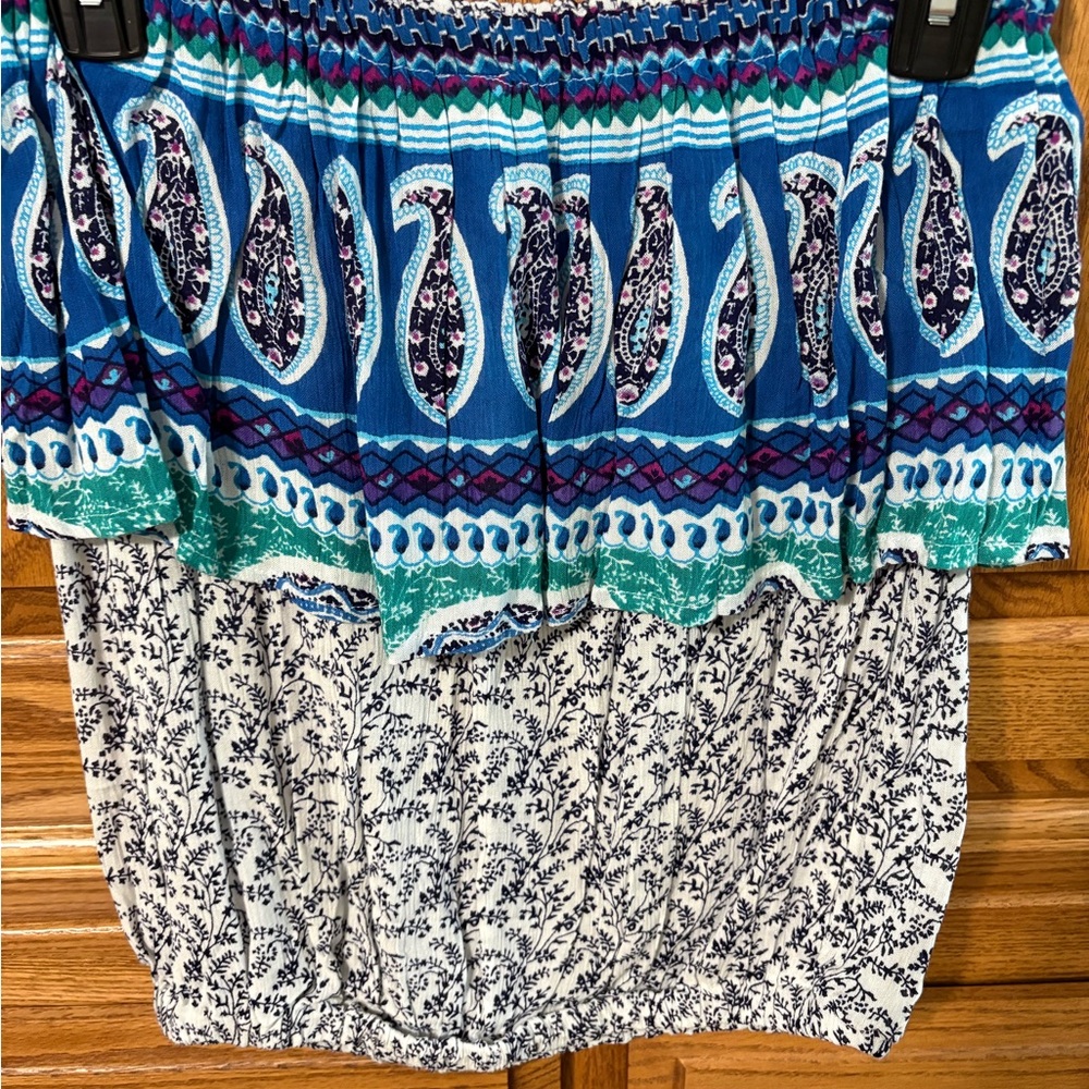 RAGA Blue and White Paisley Strapless Top